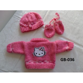 Vest, muts en wanten rose Hello Kitty